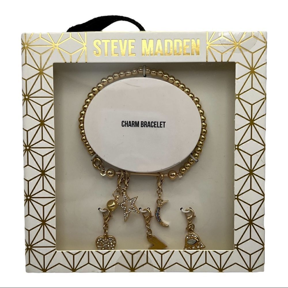 Steve Madden Gold Tone Crystal Interchangeable Charm Bracelet Gift Set New